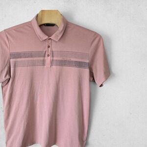 Travis Mathew Mens XXL Pink Striped Pique Golf Polo Shirt Short Sleeve Cotton